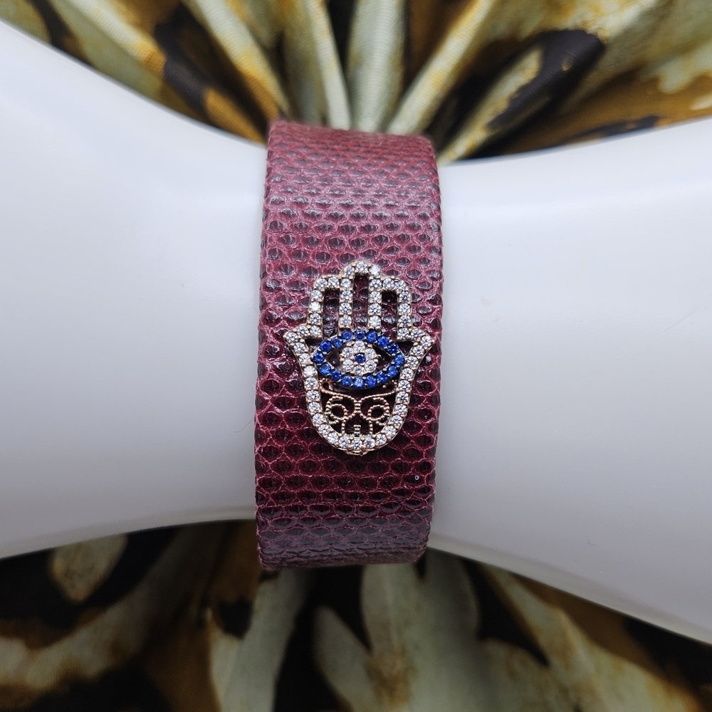 Leather Magnetic Hamsa Wrist Band Adjustable